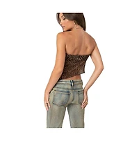 Edikted Womens Leopard Printed Sheer Mesh Tube Top