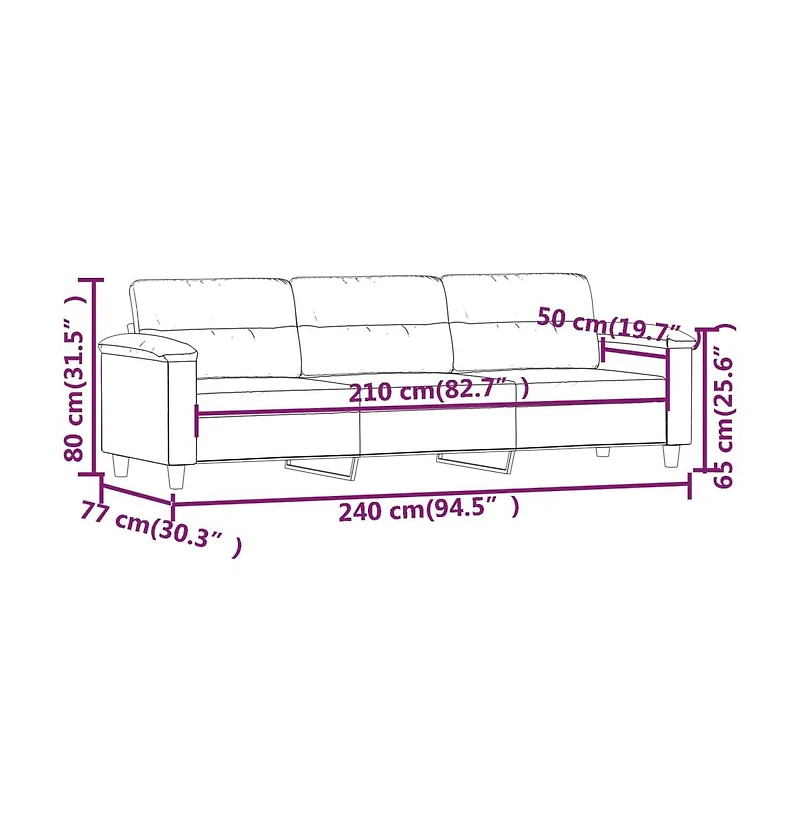 vidaXL 3-Seater Sofa Dark Gray 82.7" Microfiber Fabric