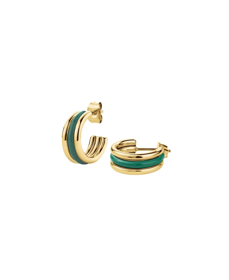 Rosefield Emerald Triple Hoops In 14K Yellow Gold Plated Stainless Steel