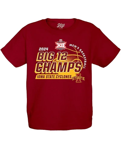 Blue 84 Big Boys and Girls Cardinal Iowa State Cyclones 2024 12 Men's Basketball Conference Tournament Champions Locker Room T-Shirt