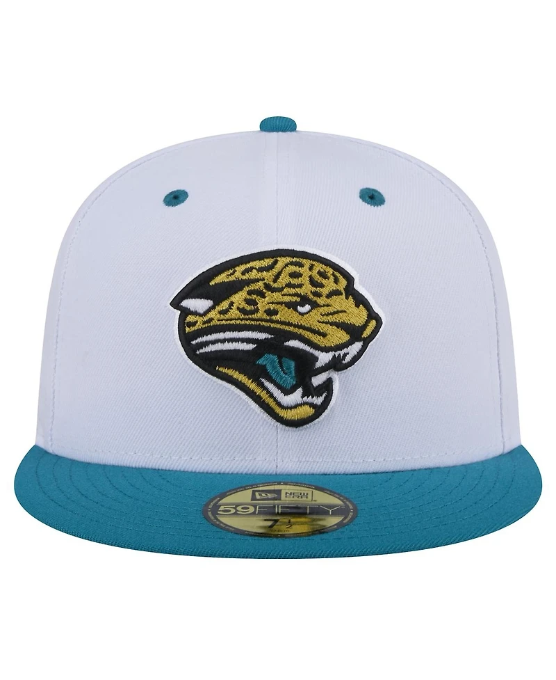 New Era Men's White/Teal Jacksonville Jaguars Throwback Logo Flipside Two-Tone 59FIFTY Fitted Hat