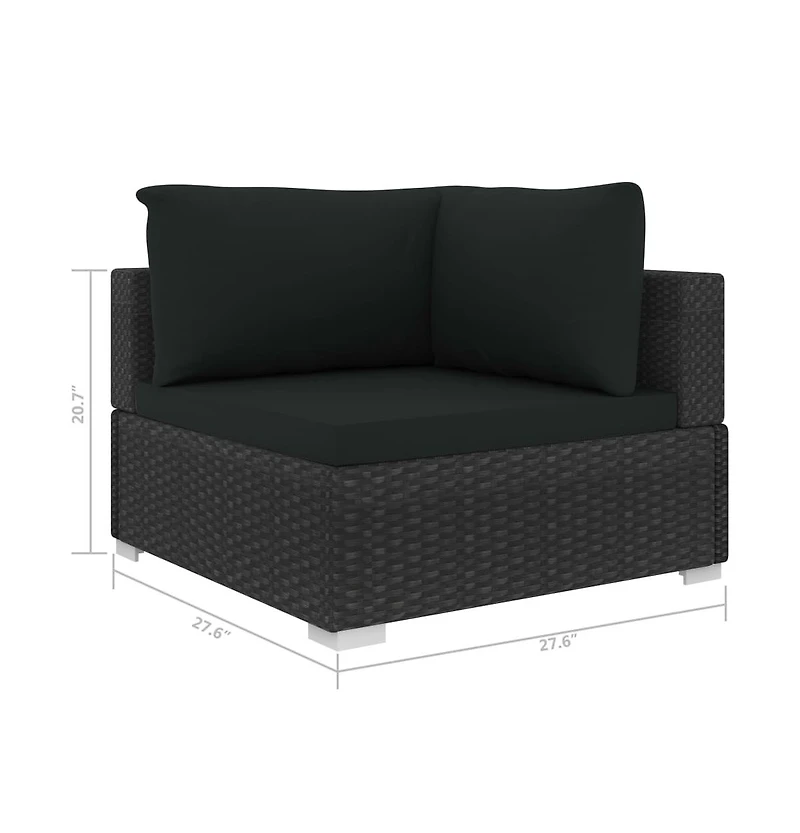 vidaXL Sectional Corner Chair with Cushions Poly Rattan Black