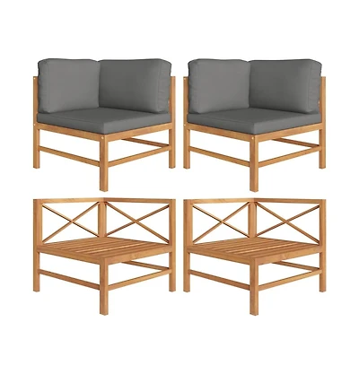 Corner Sofas 2 pcs with Dark Gray Cushions Solid Teak Wood