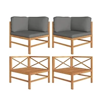 Corner Sofas 2 pcs with Dark Gray Cushions Solid Teak Wood
