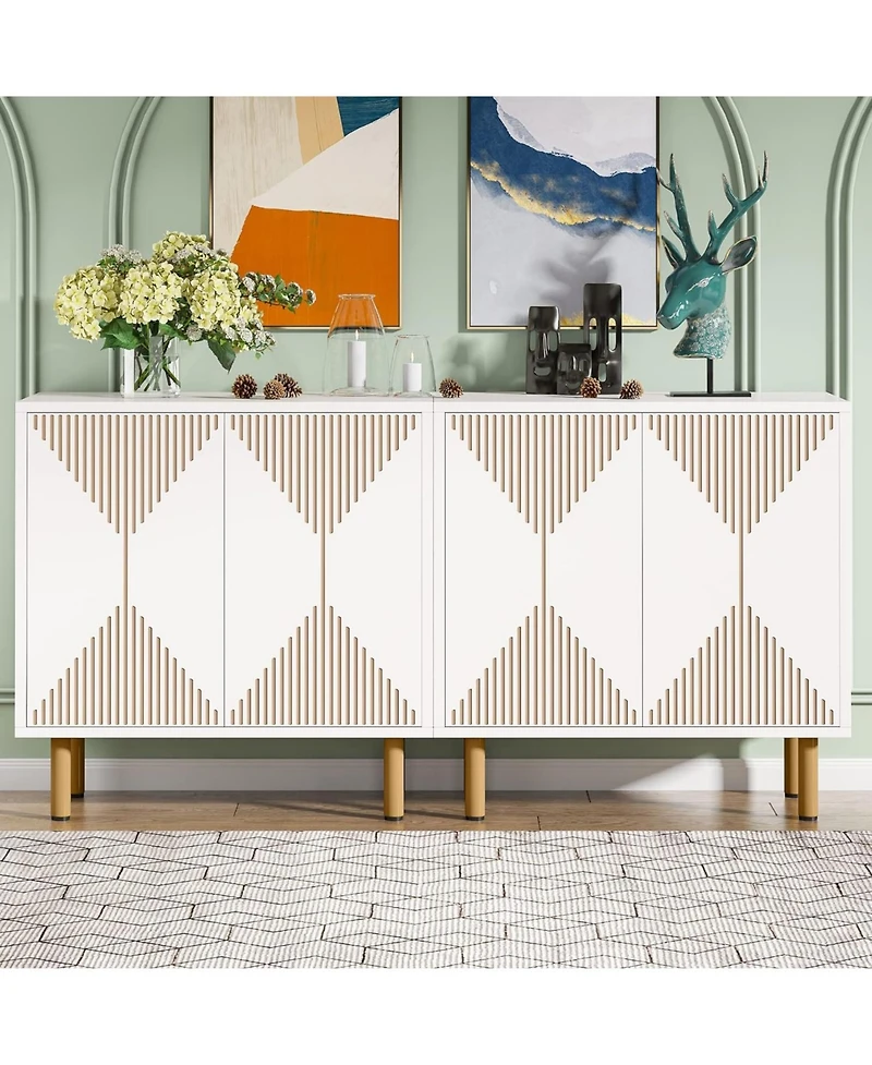Tribesigns White Sideboard Buffet, Modern Storage Cabinet, Large Buffet Cupboard with 4 Doors, Dinning Horizontal Cabinet