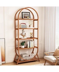 Tribesigns 5-Tier Open Bookshelf, 70.8" Tall Arched Bookcase, Modern Brown Storage Bookshelves, Freestanding Display Rack Shelving Unit for Office, Be