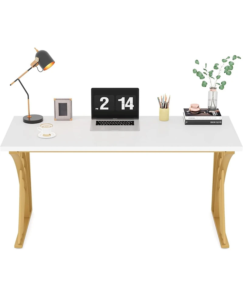 Tribesigns 55 Large Modern Computer Desk, White & Gold Luxury Laptop Pc Student Table, Makeup Vanity Table, Sturdy Writing Workstation