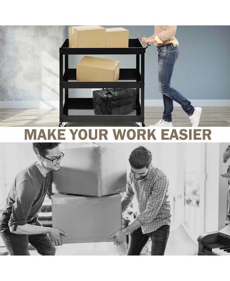 Sugift 3-Tier Utility Cart with Steel Frame and Four Wheels