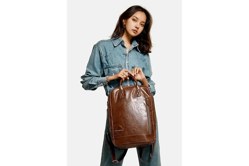 Large Leather Backpack with Thick Top Handle internal 15in Laptop bag Victoria Hyde Cowboy