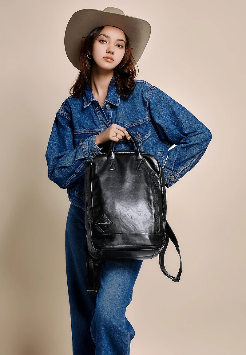 Large Leather Backpack with Thick Top Handle internal 15in Laptop bag Victoria Hyde Cowboy