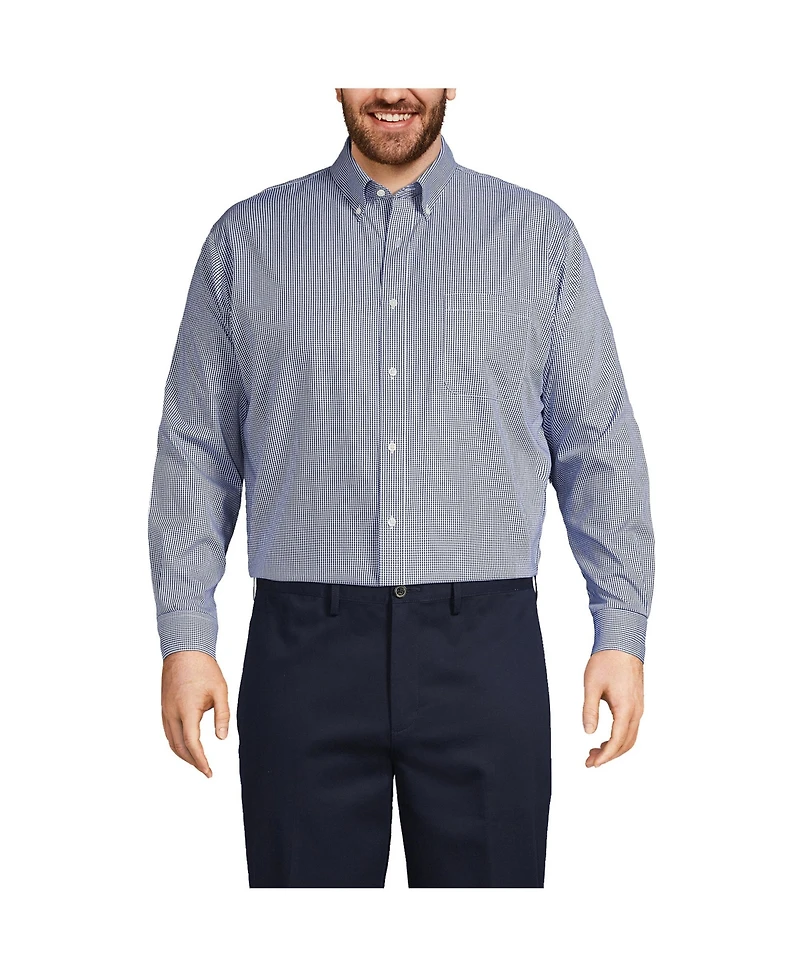 Lands' End Men's Big and Tall Traditional Fit Pattern No Iron Supima Pinpoint Buttondown Collar Dress Shirt