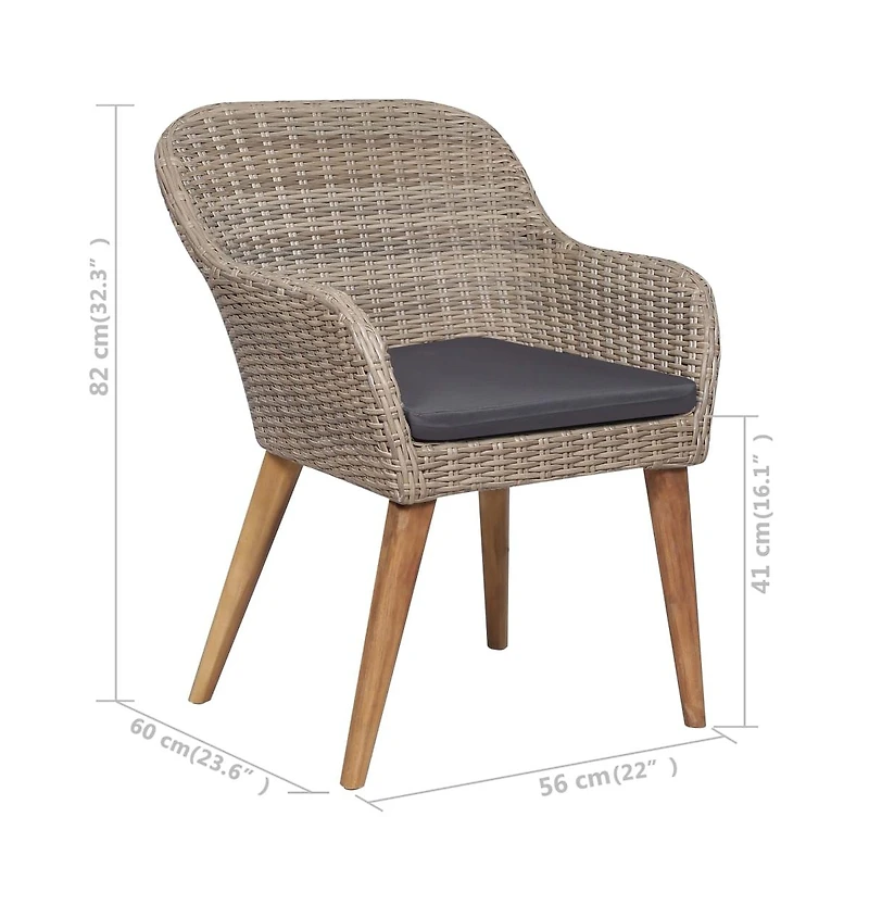 vidaXL Patio Chairs with Cushions 2 pcs Poly Rattan Brown