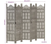 vidaXL Hand carved 5-Panel Room Divider Gray 78.7"x65" Solid Mango Wood