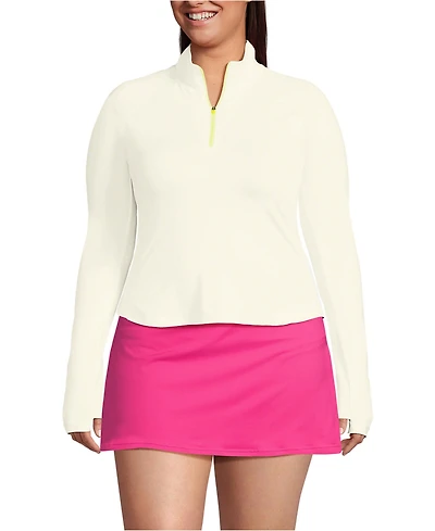 Lands' End Plus Cooling Quarter Zip Long Sleeve Mock Neck Upf 50 Sun Protection Rash Guard