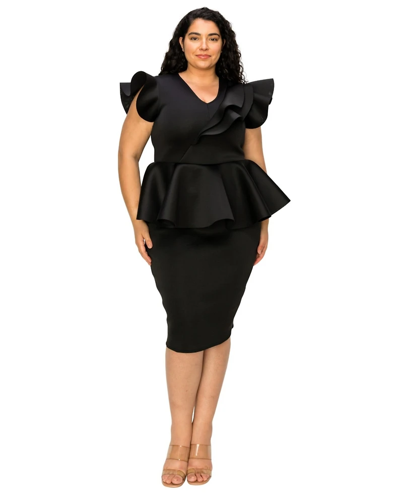 L I V D Plus Size Onyx Neoprene Peplum Dress