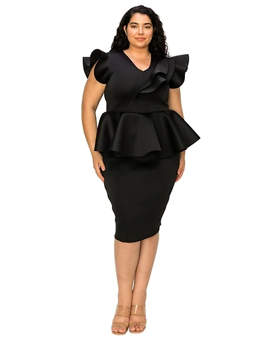 L I V D Plus Size Onyx Neoprene Peplum Dress