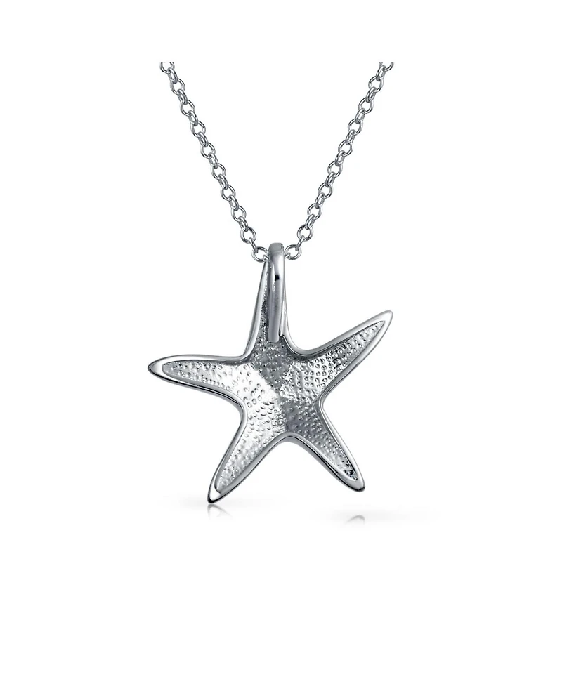 Bling Jewelry Nautical Beach Pendant Blue Inlay Created Opal Starfish Pendant Necklace For Women For Teen .925 Sterling Silver