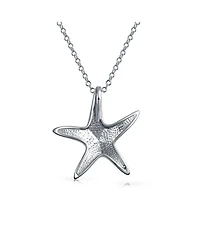 Bling Jewelry Nautical Beach Pendant Blue Inlay Created Opal Starfish Pendant Necklace For Women For Teen .925 Sterling Silver
