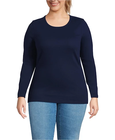 Lands' End Women's Plus Long Sleeve Micro Rib T-Shirt