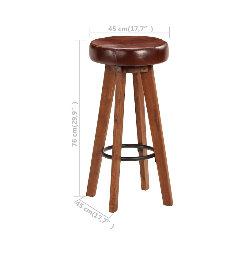 Bar Chairs 2 pcs Real Leather and Solid Acacia Wood