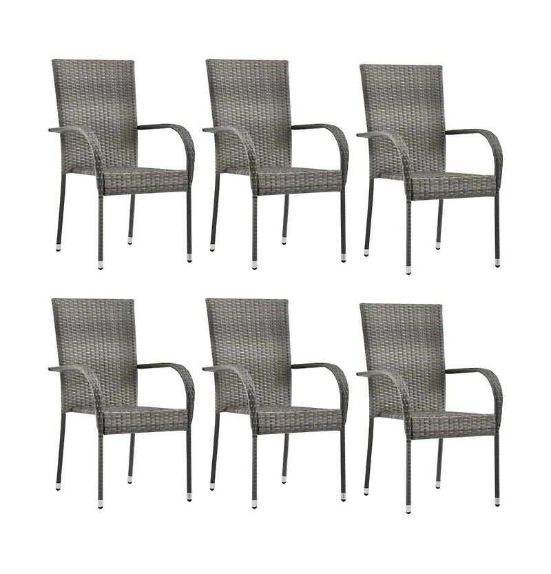 Stackable Patio Chairs 6 pcs Gray Poly Rattan