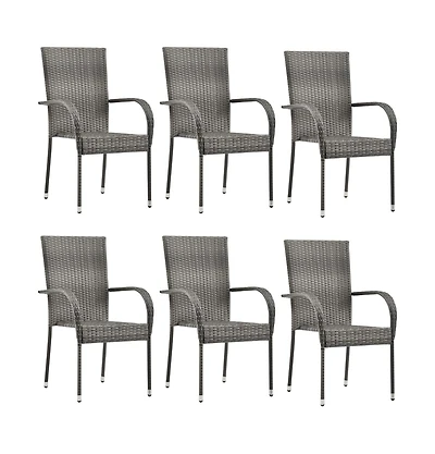 Stackable Patio Chairs 6 pcs Gray Poly Rattan