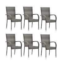 Stackable Patio Chairs 6 pcs Gray Poly Rattan