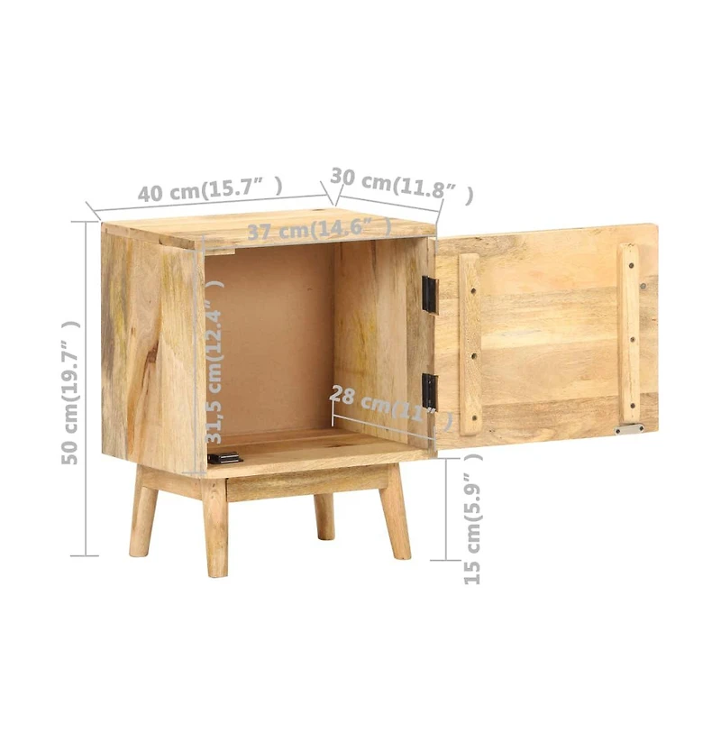 vidaXL Bedside Cabinet 15.7"x11.8"x19.7" Solid Mango Wood