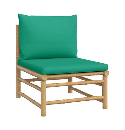 vidaXL Patio Middle Sofa with Green Cushions Bamboo