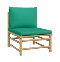 vidaXL Patio Middle Sofa with Green Cushions Bamboo