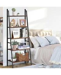 Sugift 5 Tier Leaning Bookshelf Wood Metal Bookcase