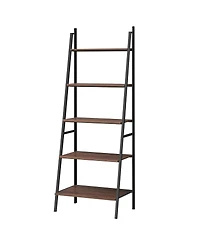 Sugift 5 Tier Leaning Bookshelf Wood Metal Bookcase