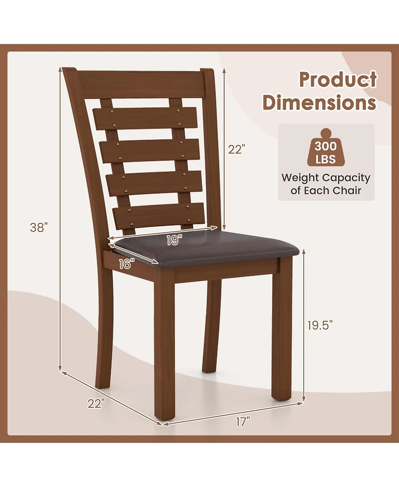 Sugift Wooden Dining Chairs Set of 2 with Upholstered Seat and Rubber Wood Frame-Brown