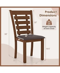 Sugift Wooden Dining Chairs Set of 2 with Upholstered Seat and Rubber Wood Frame-Brown