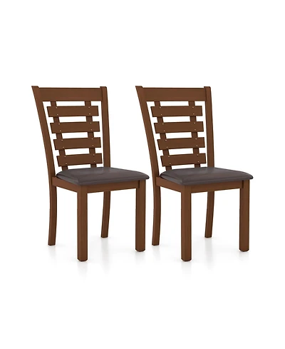 Sugift Wooden Dining Chairs Set of 2 with Upholstered Seat and Rubber Wood Frame-Brown