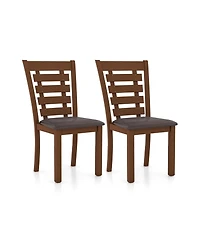 Sugift Wooden Dining Chairs Set of 2 with Upholstered Seat and Rubber Wood Frame-Brown