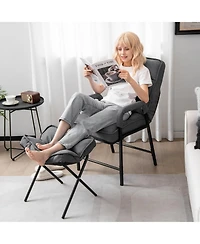 Linen Fabric Modern Accent Chair with Ottoman and Adjustable Backrest-Gray