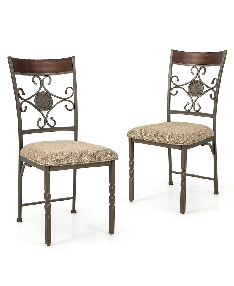 Set of 2 Dining Room Chairs Armless Kitchen Chairs Set with Seat Cushion-Brown