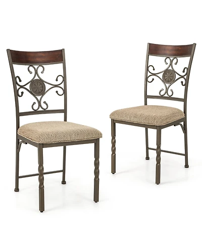 Set of 2 Dining Room Chairs Armless Kitchen Chairs Set with Seat Cushion-Brown