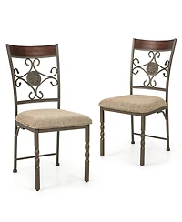 Set of 2 Dining Room Chairs Armless Kitchen Chairs Set with Seat Cushion-Brown