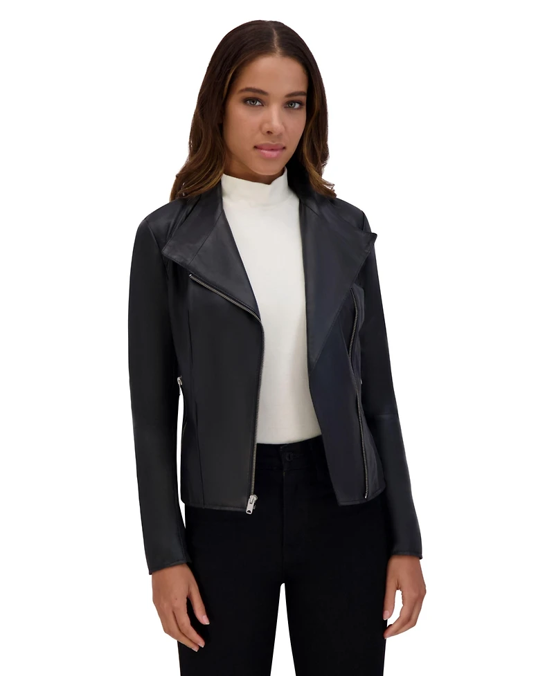 Andrew Marc Women's Felix Asymmetrical Moto Jacket With Wing Collar