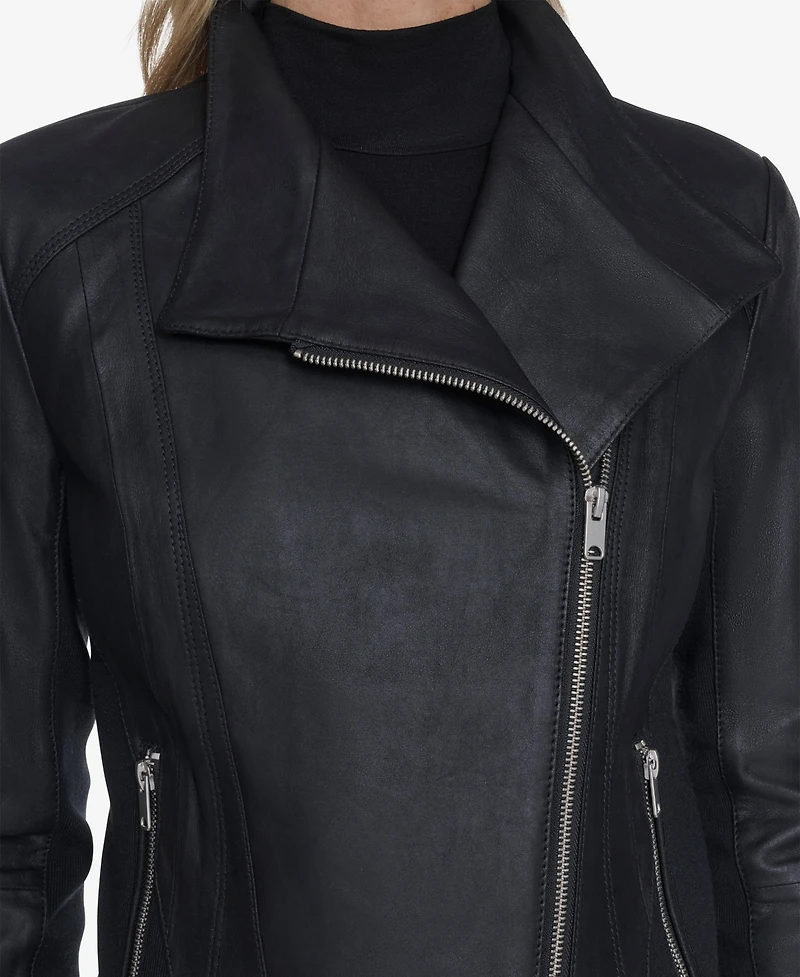 Andrew Marc Women's Felix Asymmetrical Moto Jacket With Wing Collar