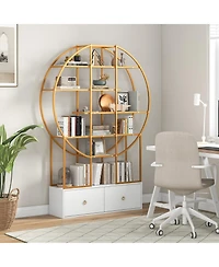 71 Inches 6-Tier Gold Bookshelf with 2 Storage Drawers-Golden