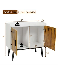 Gymax Sideboard Buffet Storage Cabinet w/2 Door Metal Legs Accent Cabinet 32In
