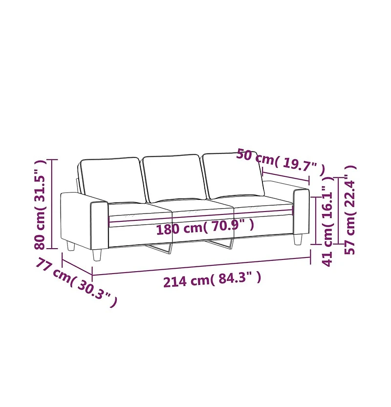 vidaXL 3-Seater Sofa Dark Gray 70.9" Fabric