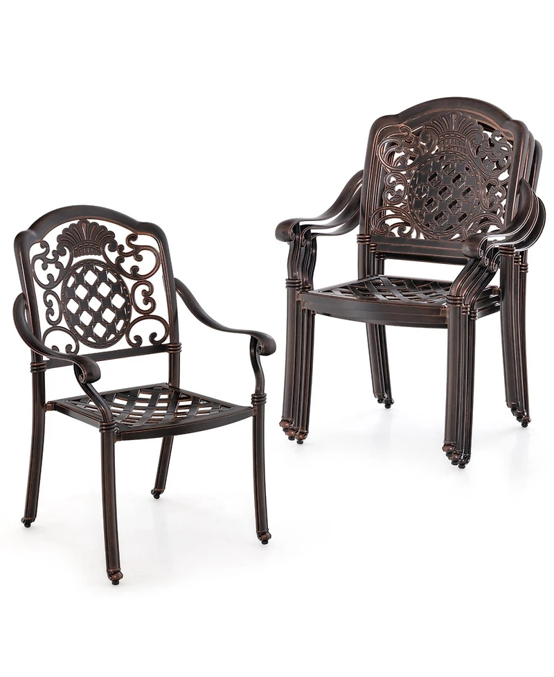 Patio Cast Aluminum Dining Chairs Set of 2 Metal Armchairs Stackable-Copper