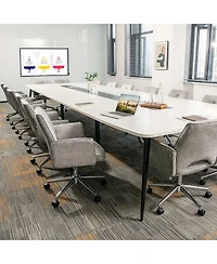 Skonyon Adjustable Hollow Mid Back Leisure Office Chair with Armrest-Gray