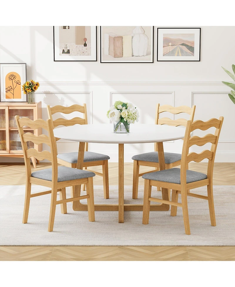 Dining Chair Set of 2 Linen Fabric Upholstered Kitchen Chairs with Padded Seat-Natural