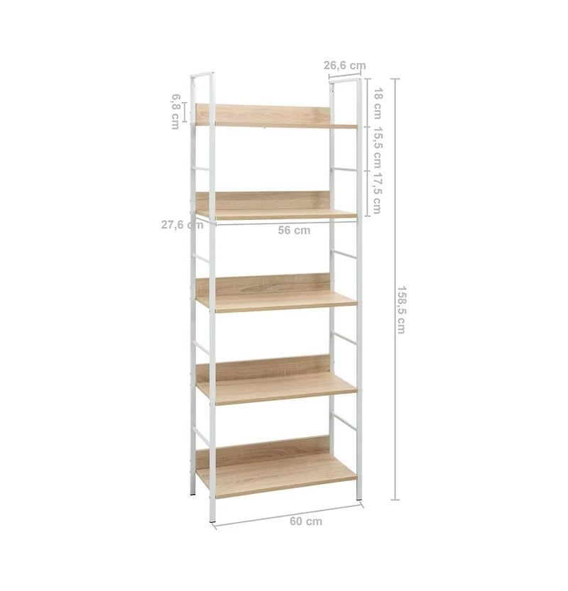 5-Layer Book Shelf Oak 23.6"x10.9"x62.4" Engineered Wood