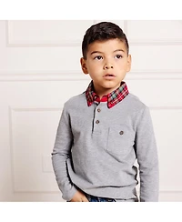 Hope & Henry Baby Boys Long Sleeve Polo Shirt with Woven Collar and Elbow Patches
